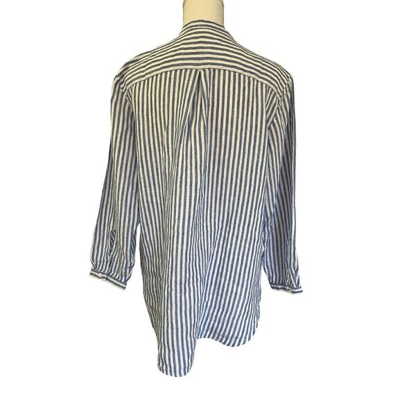 LL Bean 100% Linen Striped V Neck Pullover Tunic Top Size LP Blue Nautical NWT - Picture 3 of 7